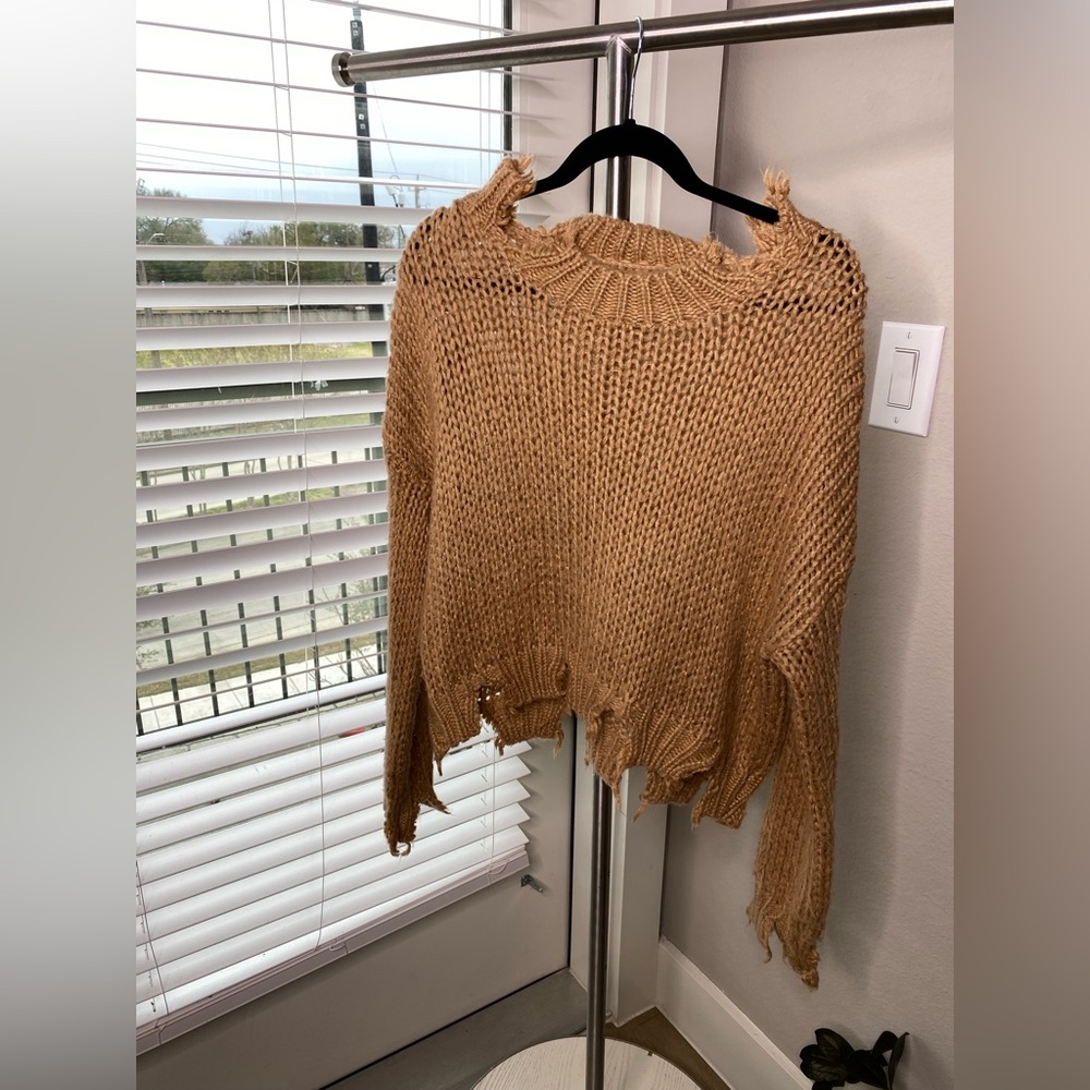 Akira Brown distressed oversized sweater